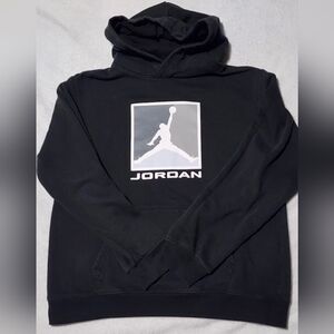 Jordan Black Fleece Hoodie Boys Medium Logo Graphic Pullover Hooded Pockets